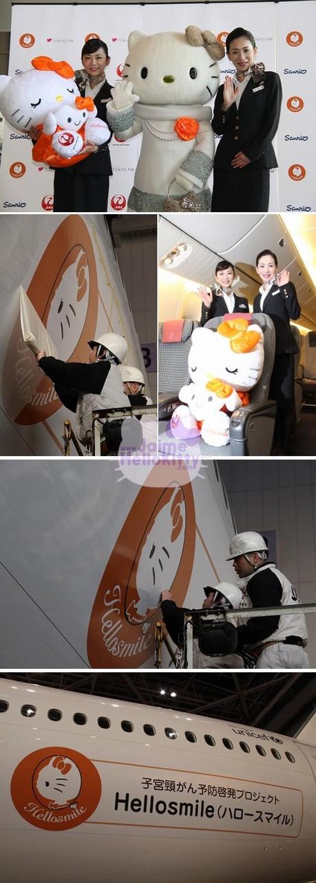 Japon : Un avion JAL aux couleurs d'Hello Smile http://www.jaimehellokitty.com/images/ARTICLES13/jalkitty1.jpg