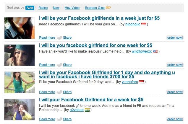 facebook fiverr Louer sa petite amie pour Facebook ?