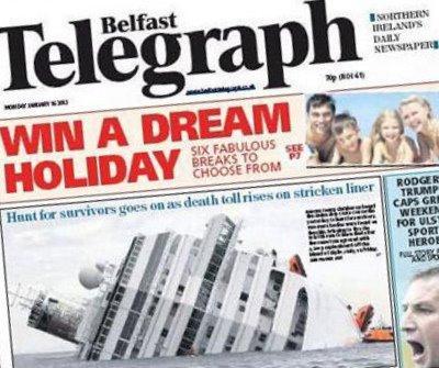 Bourde journalistique:la Une du Belfast Telegraph du 16 janvier