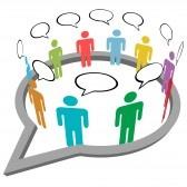  : Inner circle business people talk meet in a social media network speech bubble Banque d'images