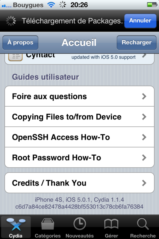 Comment installer la dernière version 1.1.4 de Cydia