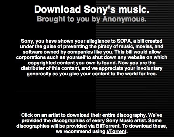 Anonymous continue sa riposte en proposant gratuitement le catalogue musical de Sony