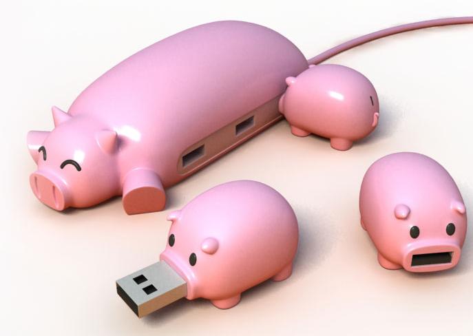 pig buddies usb hub usb drives 01 Pig Buddies : Hub & clés USB pour égailler votre bureau