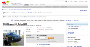 1 million de dollars pour la voiture d’Obama sur eBay
