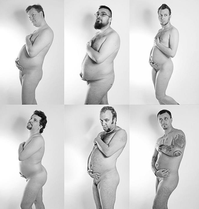 Six hommes et bientôt six couffins, un photomontage