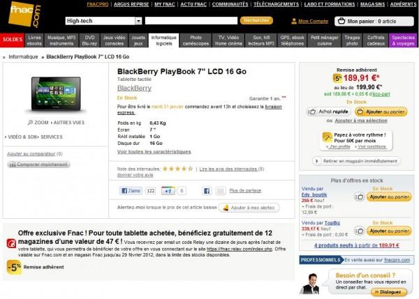 playbook 600x429 La Fnac brade la PlayBook à partir de 199 euros