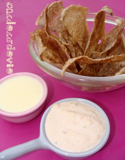 Galettes-chips de sarrasin sauce fromage et sauce jambon