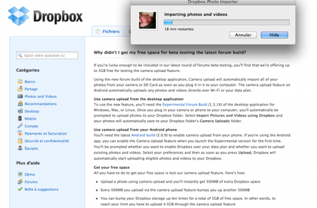 DropBox vous offre jusqu’à 5Go supplémentaire de stockage pour vos Photos