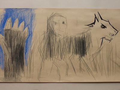 Homme-Loup, dessin sur papier d'emballage.