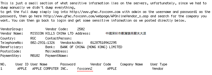 Foxconn hack Les serveurs de Foxconn piratés