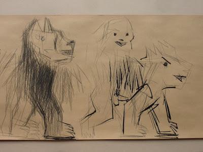 Homme-Loup, dessin sur papier d'emballage.