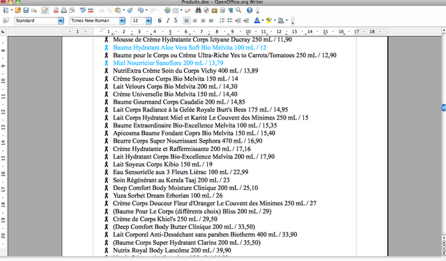 Confessions intimes : ma liste produits.doc