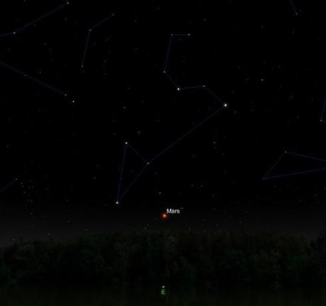 Mars visible sous les pattes arrières du Lion, à partir de 21h