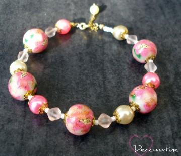 bracelet perle polymere poinsettia et perle de verre