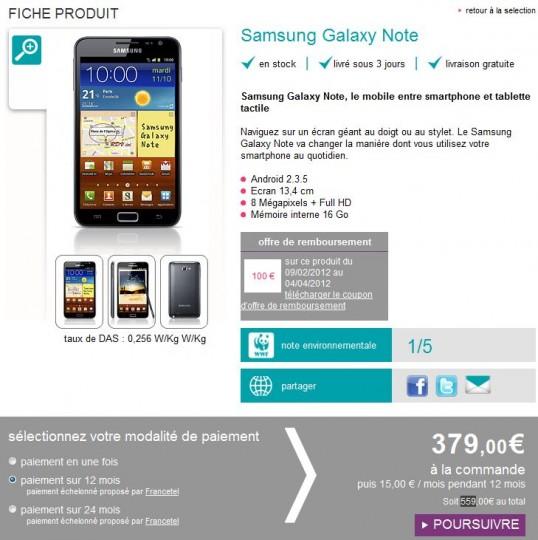 note sosh 538x540 359€ le Samsung Galaxy Note chez Sosh