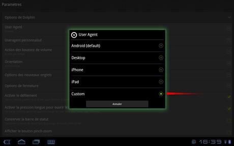 Dolphin Browser HD pour Android : Comment changer le User Agent?