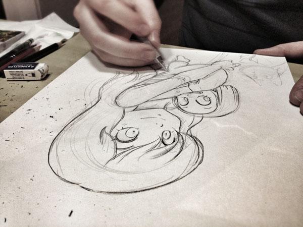 Un dessin avec Souillon, il a fait le crayonné, et moi l'encrage et les couleurs.