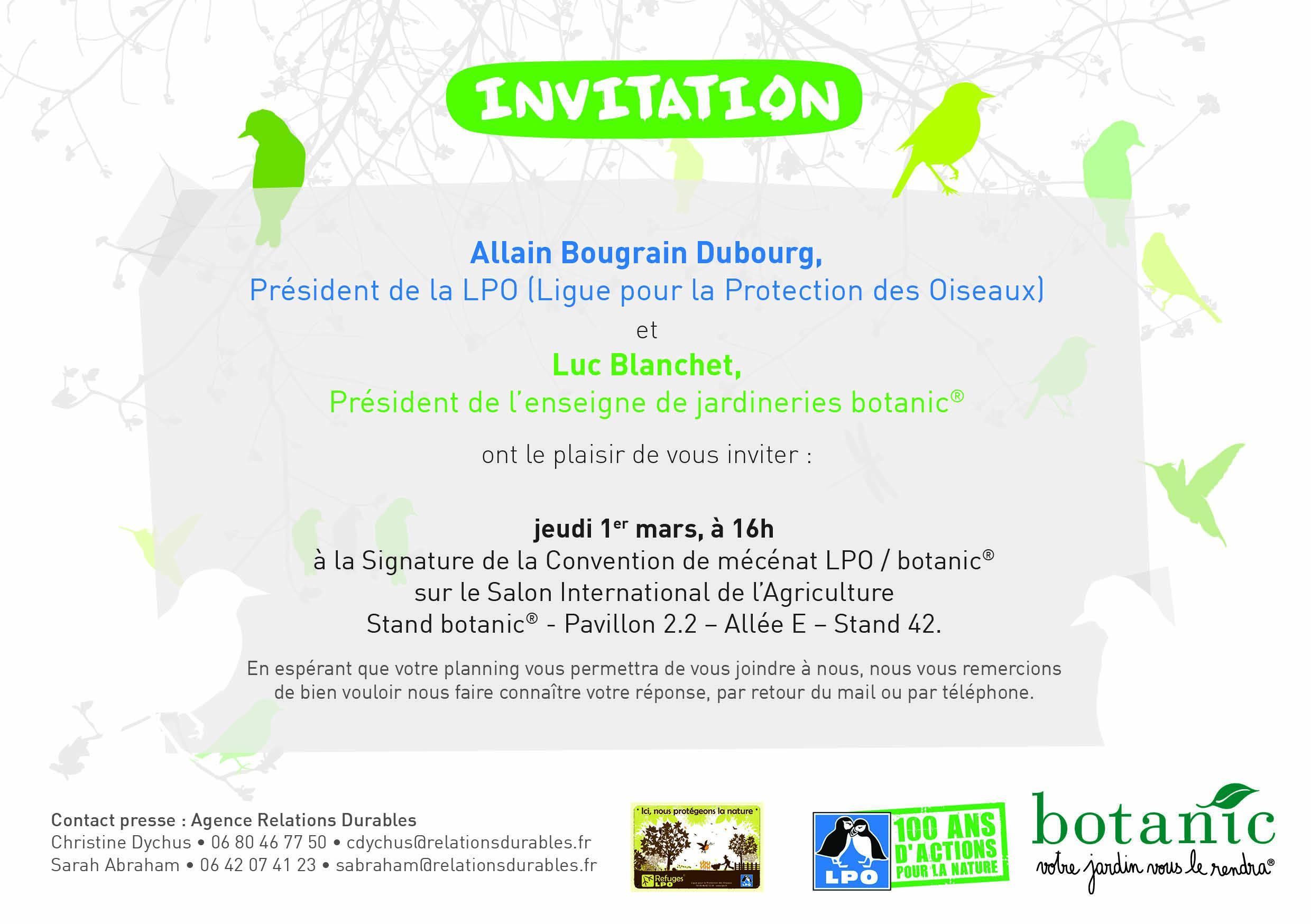 La LPO (Ligue pour la Protection des Oiseaux) et l’enseigne de jardineries botanic® signent aujourd’hui un partenariat de mécénat sur le Salon de l’Agriculture à Paris