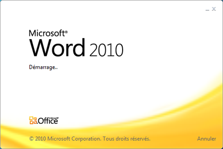 Comment supprimer le splash screen de Word, Excel et PowerPoint 2010