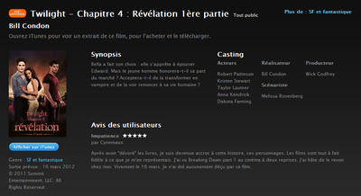 [FRANCE] Breaking Dawn en VOD sur iTunes
