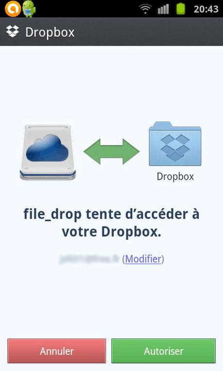 FileDrop : Application Android pour transférer vos fichiers sur votre compte Dropbox par un simple Drag & Drop