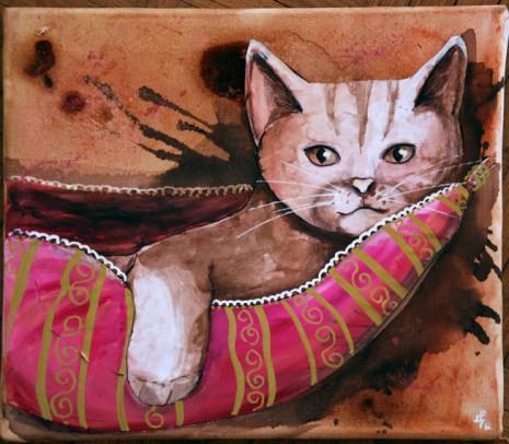peinture sur toile de chat dans son hamac