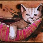 peinture sur toile, chat dans son hamac