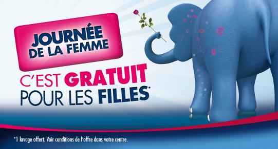 Spécial journée de la femme: 1 lavage gratuit chez éléphant bleu.