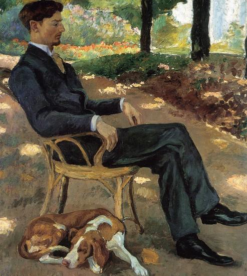 Ernest Rouard, l'élève de Degas, le futur mari de Julie Manet, peint son frère Eugène (L'homme au chien ), le futur mari d'Yvonne Lerolle. Gide trouvait cet élégant écrivain qui finit sénateur de la Haute-Garonne « délicieusement fou ». Son drame fut, contrairement à son ami, de n'avoir jamais assumé son homosexualité. Gide lui dédia Paludes et ne cessa dans ses écrits de s'inspirer de ce Janus.