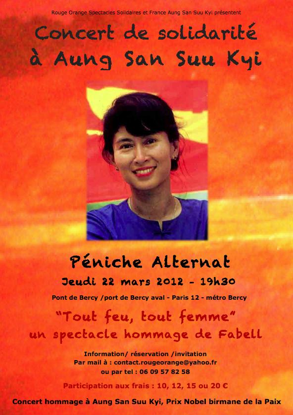 Concert de soutien à Aung San Suu Kyi jeudi 22 mars à Paris: réservez vite vos places ou faites un don!