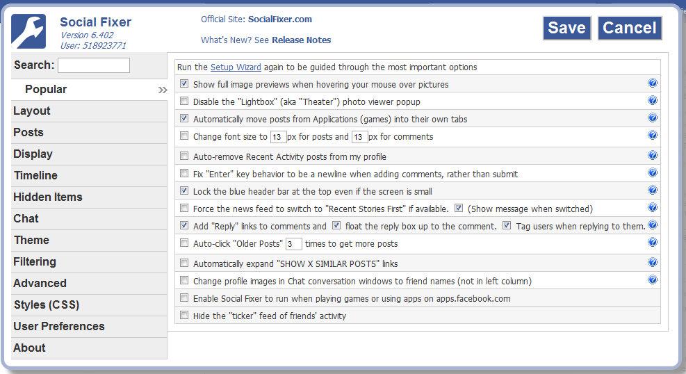 Social Fixer Options Social Fixer personnalise votre Facebook