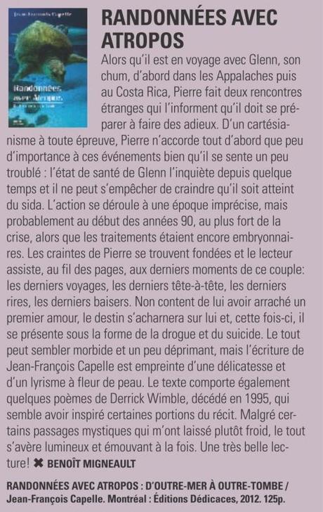 L’auteur Jean-Francois Capelle obtient un article dans le Magazine Fugues, à Montréal (275 000 lecteurs)