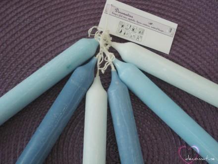 Une ronde en bleu pour ce lundi des créatrices Lot de 6 cierges camaïeux de bleu- parfum cendrillon