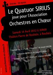le Quatuor Sirius joue pour l’association Orchestre en Coeur le 14 avril 2012