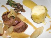 filet d'agneau, farcie fromage d'Orval, salsifis, champignons sabayon chouffe moutarde