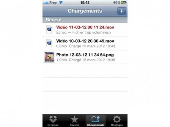 liste des elements telecharges vers dropbox 540x405 Comment partager de longues vidéos sur son iPhone