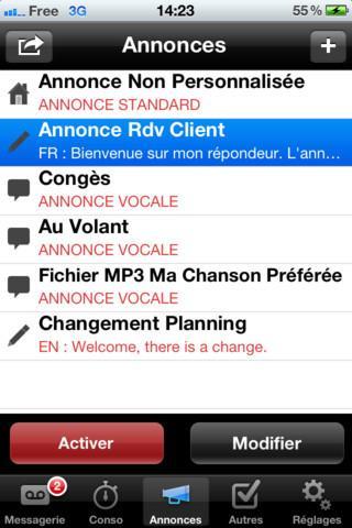 Free Mobile Companion sur iPhone, ajoute un gestionnaire d’annonces pour votre répondeur....