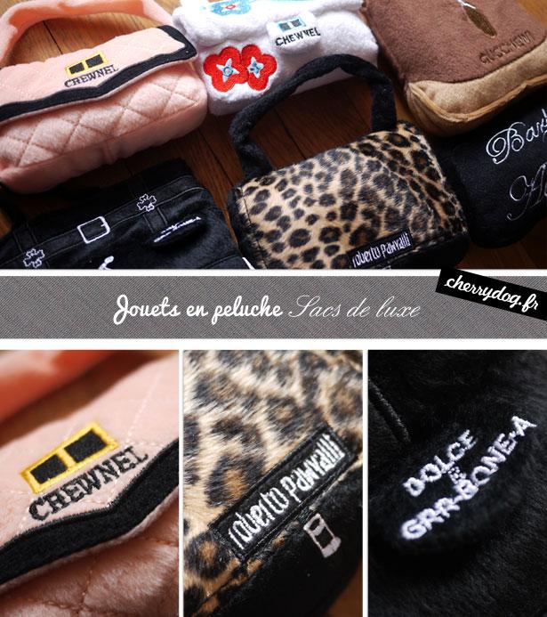 Des jouets en peluche en forme de sacs de luxe