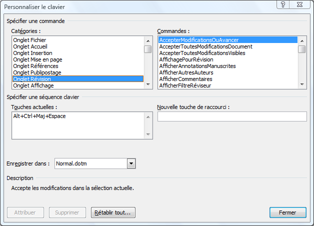 Trucs et astuces – Word – Créer des raccourcis pour le mode révision