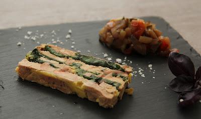 Marbré de foie gras au basilic ,confiture de ratatouille