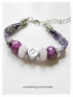 Bracelet Liberty Trèfle et perles en jaspe mauves