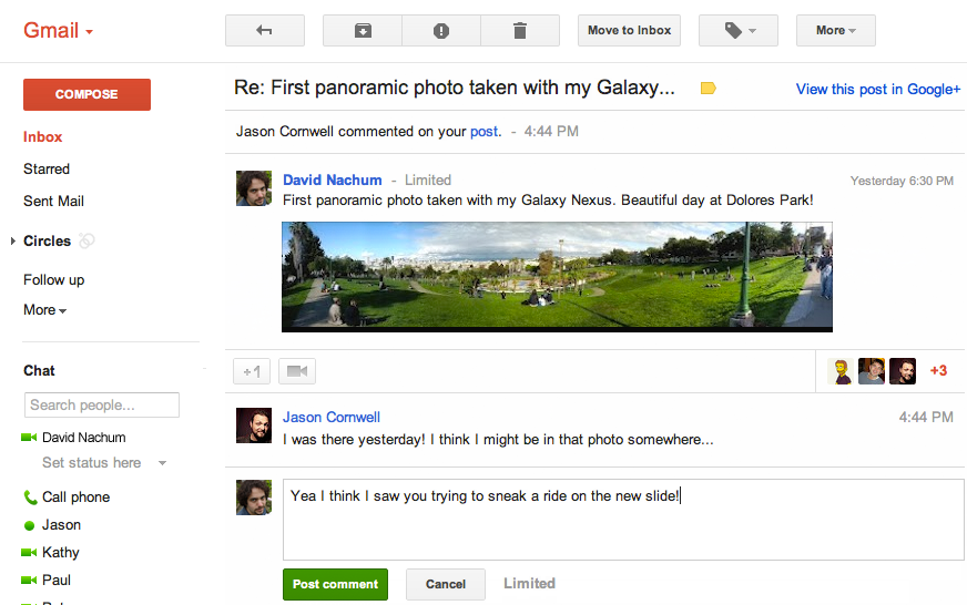 G+ Gmail Google + : interaction avec votre compte Gmail