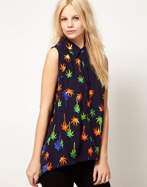 ASOS - Chemise imprimé palmiers avec ourlet plongeant dans le dos