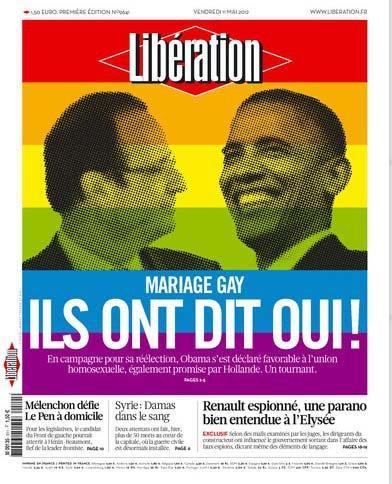 La une de Liberation: Obama et Hollande ont dit oui au mariage!