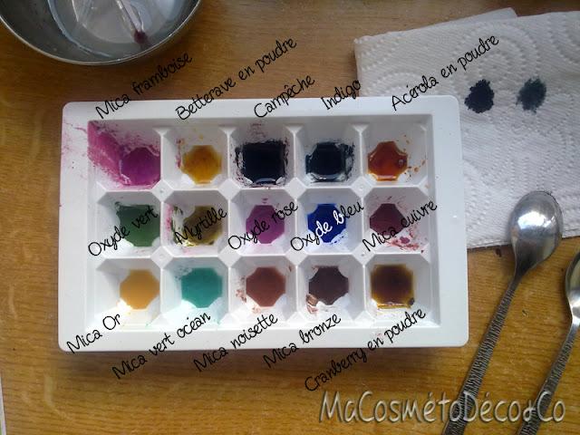 Petits tests de colorants pour la saponification à froid...