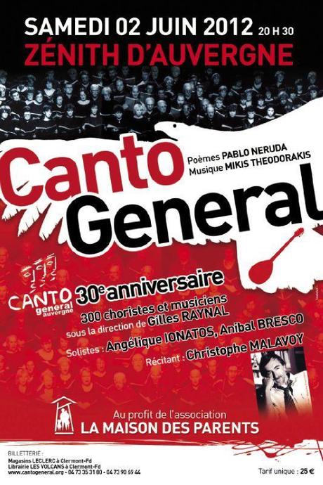 Canto general, Neruda/Theodorakis, Zénith d'Auvergne, 2 juin 2012 Affiche_canto_juin2012
