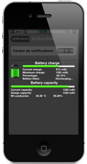 BatteryInfo, les infos de votre batterie sur le Centre de Notifications sur iPhone...