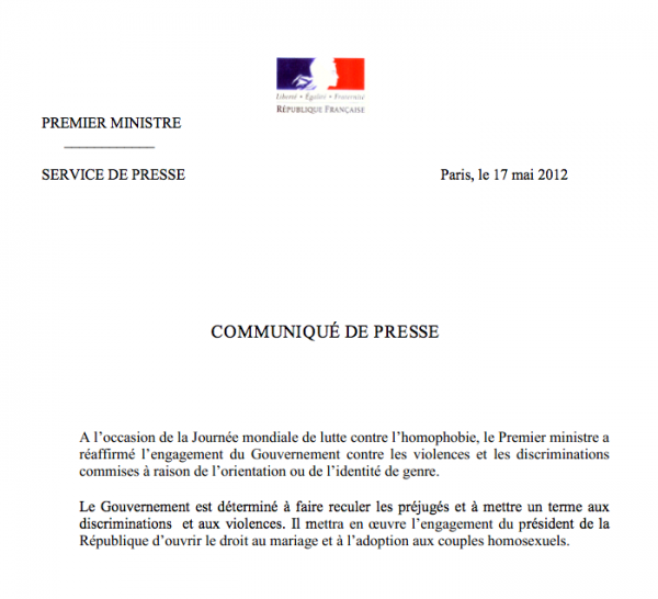 OFFICIEL Jean-Marc Ayrault réaffirme les engagements de François Hollande envers les LGBT