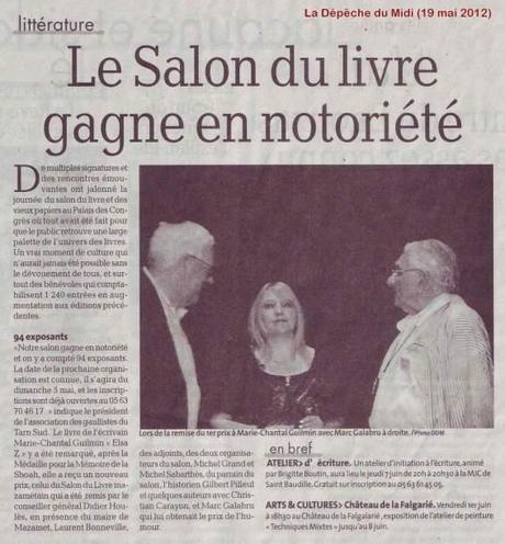 L’auteure Marie-Chantal Guilmin obtient un article de presse dans le quotidien La Dépêche du Midi, en France