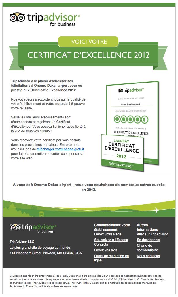 Trip Advisor Onomo prix excellence